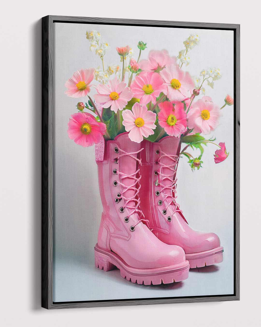Bloemenfestijn in Roze Laarzen Kunstwerk-canvas-dibond-plexiglas-wanddecoratie-WallArtistic