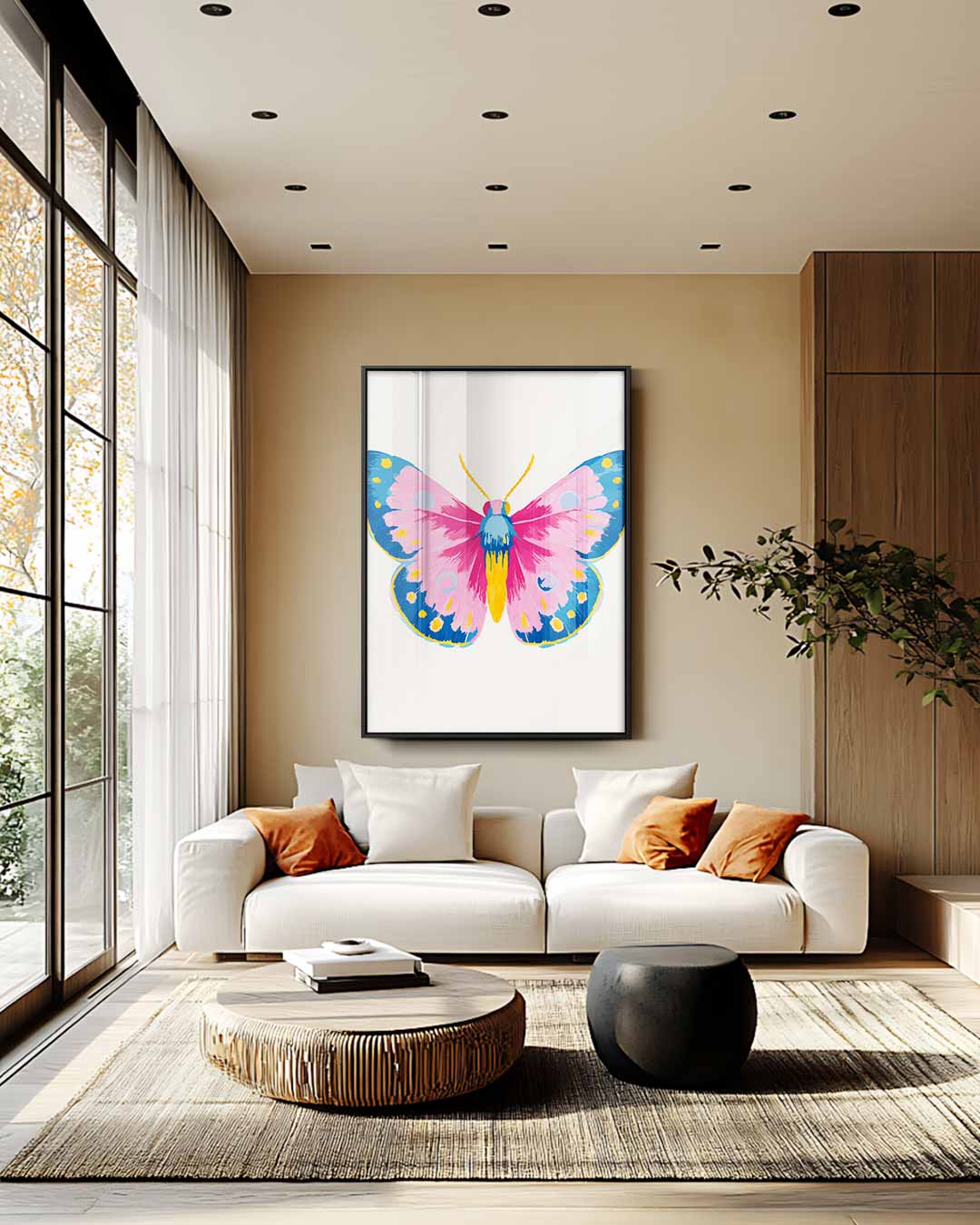 Kleurrijke Vlinderexpressie Kunstwerk-canvas-dibond-plexiglas-wanddecoratie-WallArtistic