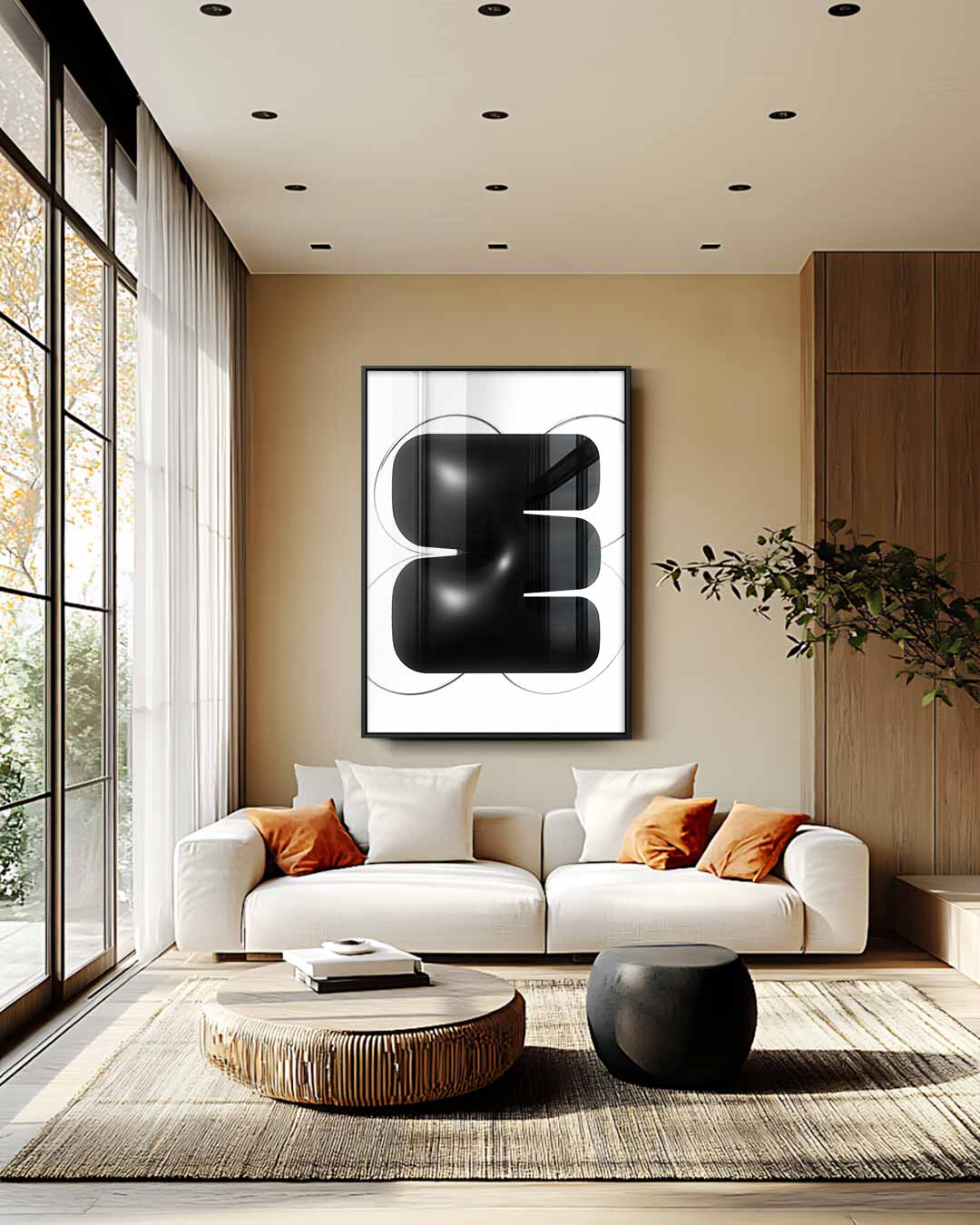 Abstracte Zwarte Sculptuur Kunstwerk-canvas-dibond-plexiglas-wanddecoratie-WallArtistic