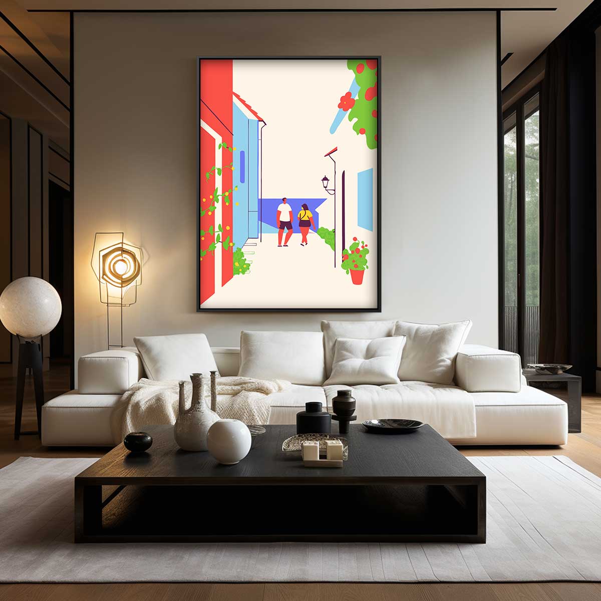 Kleurrijke Stadswandeling Kunstwerk-canvas-dibond-plexiglas-wanddecoratie-WallArtistic