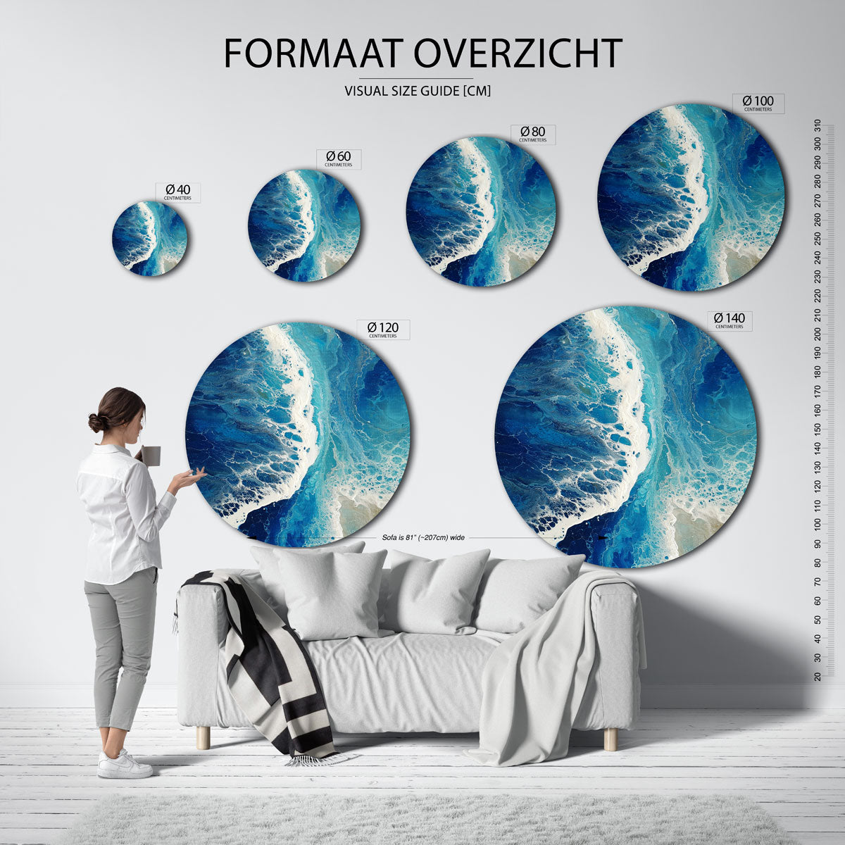 Blauwe golven Muurcirkel