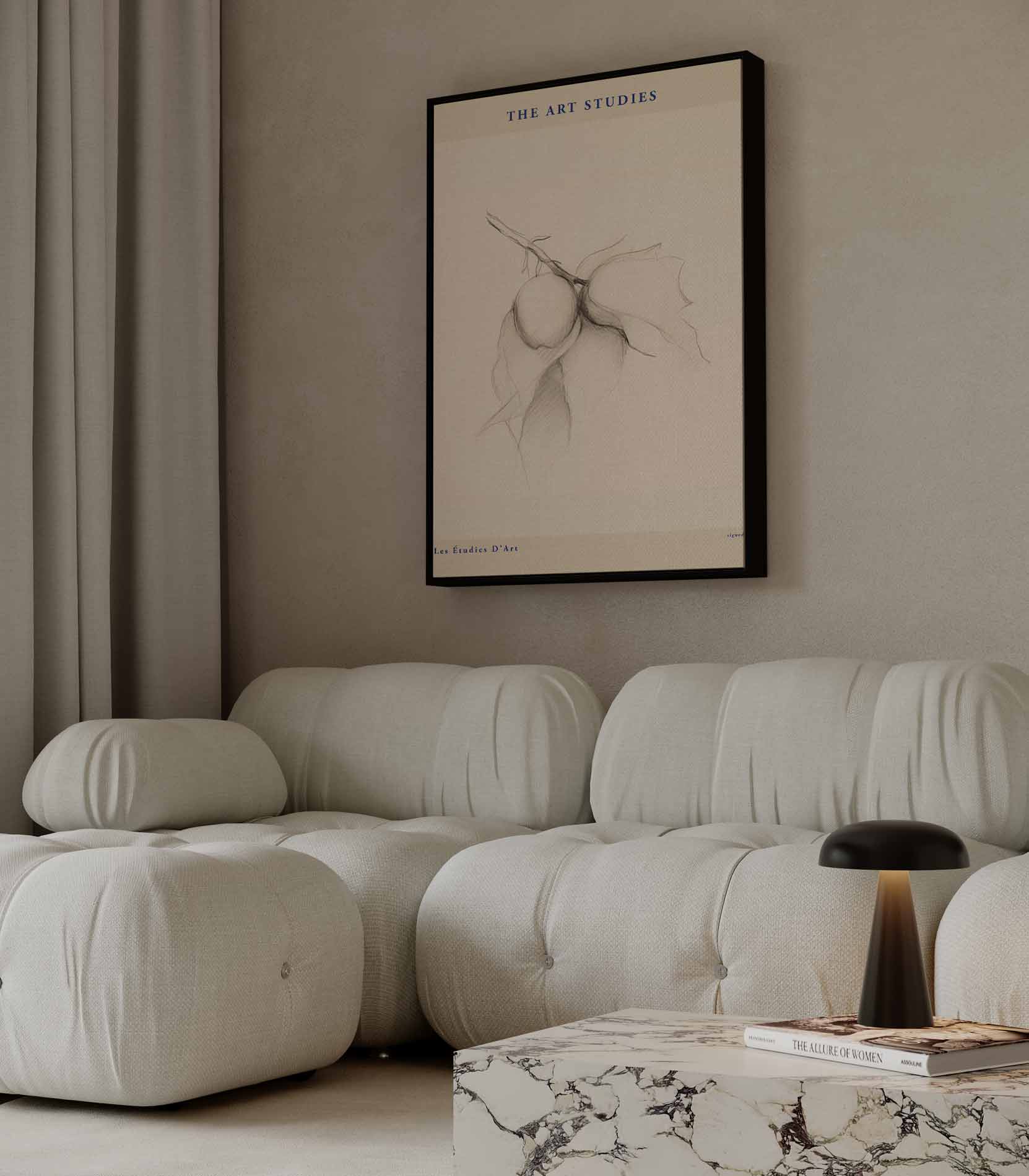 Potloodschets Van Tak Met Vruchten Kunstwerk-canvas-dibond-plexiglas-wanddecoratie-WallArtistic