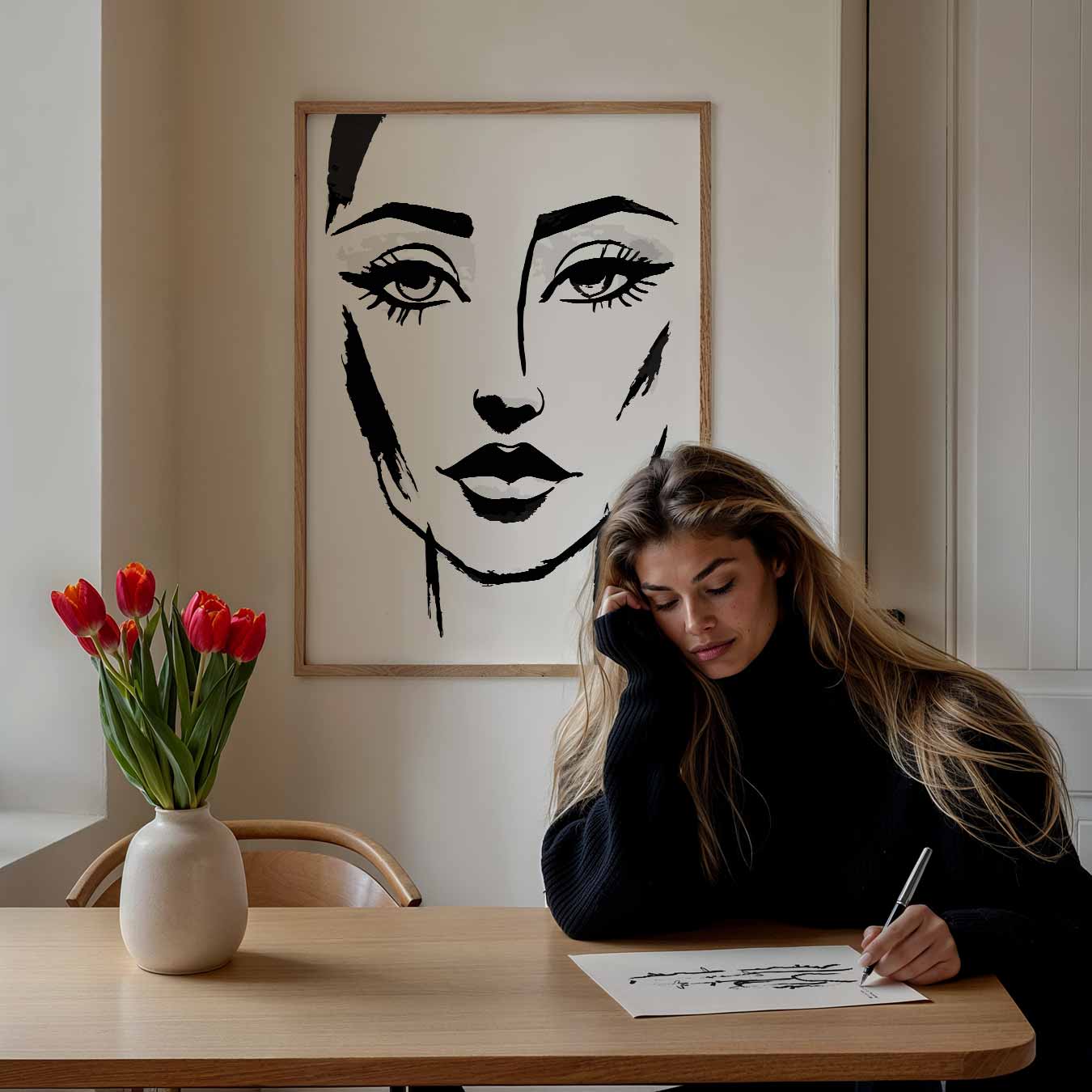 Artistieke Zwart-Wit Vrouwenportret Poster-WallArtistic