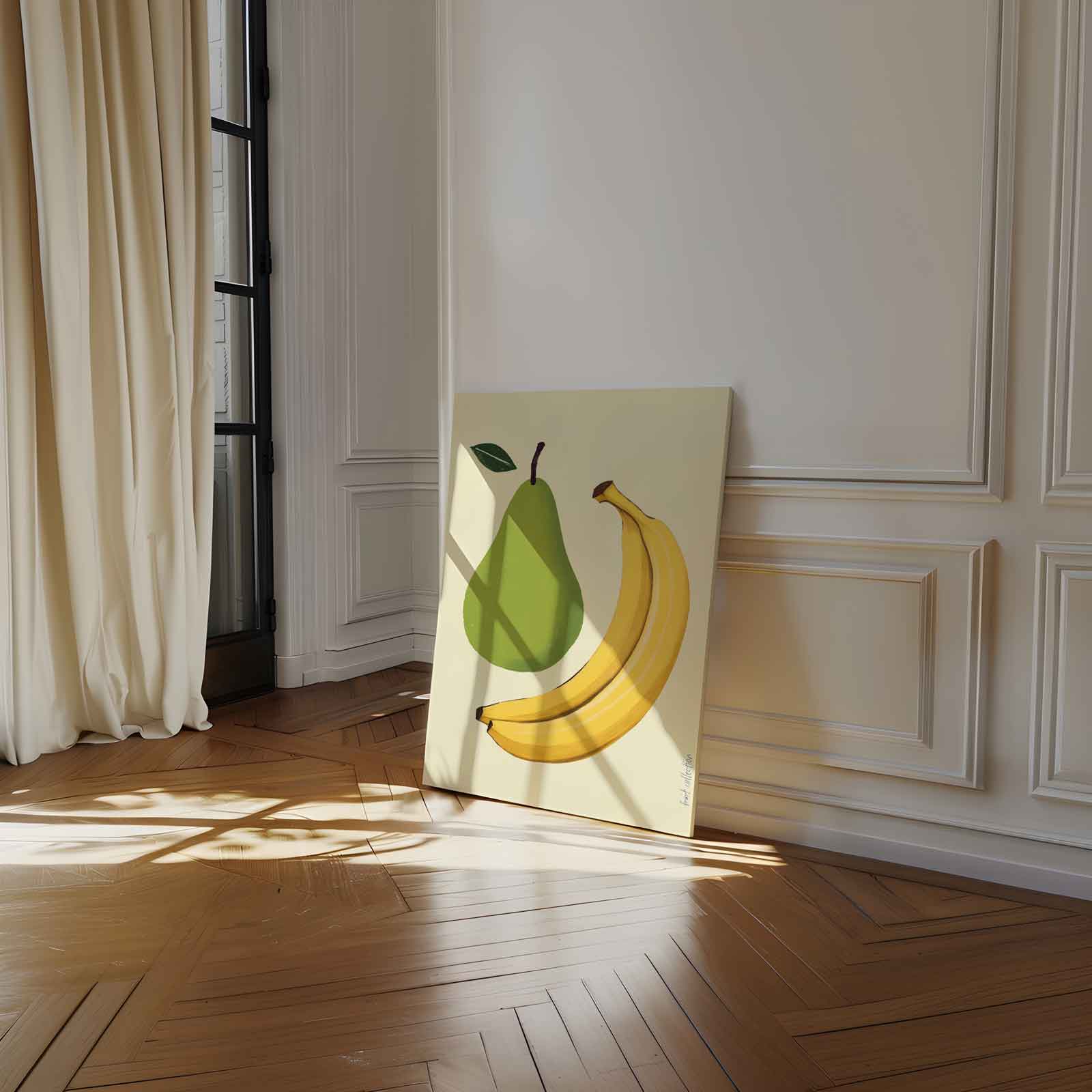 Speelse Perens en Bananen Illustratie Kunstwerk-canvas-dibond-plexiglas-wanddecoratie-WallArtistic