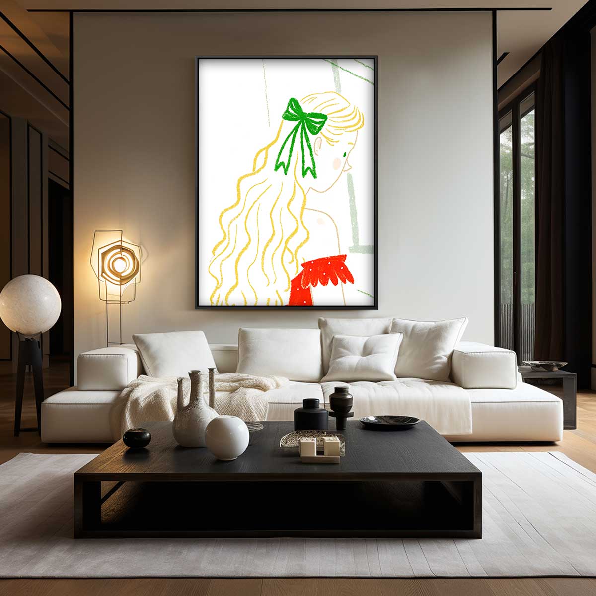 Meisje met Groene Strik Kunstwerk-canvas-dibond-plexiglas-wanddecoratie-WallArtistic