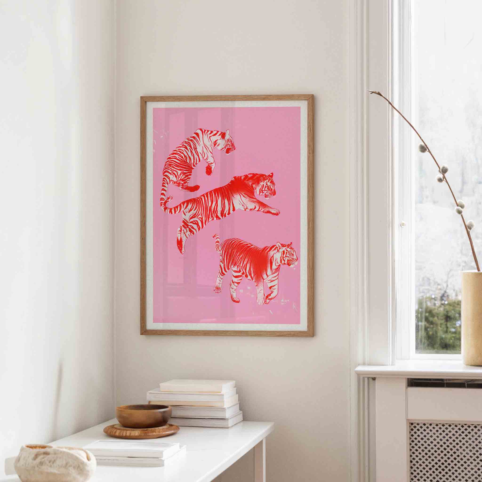 Tijgers op roze Poster