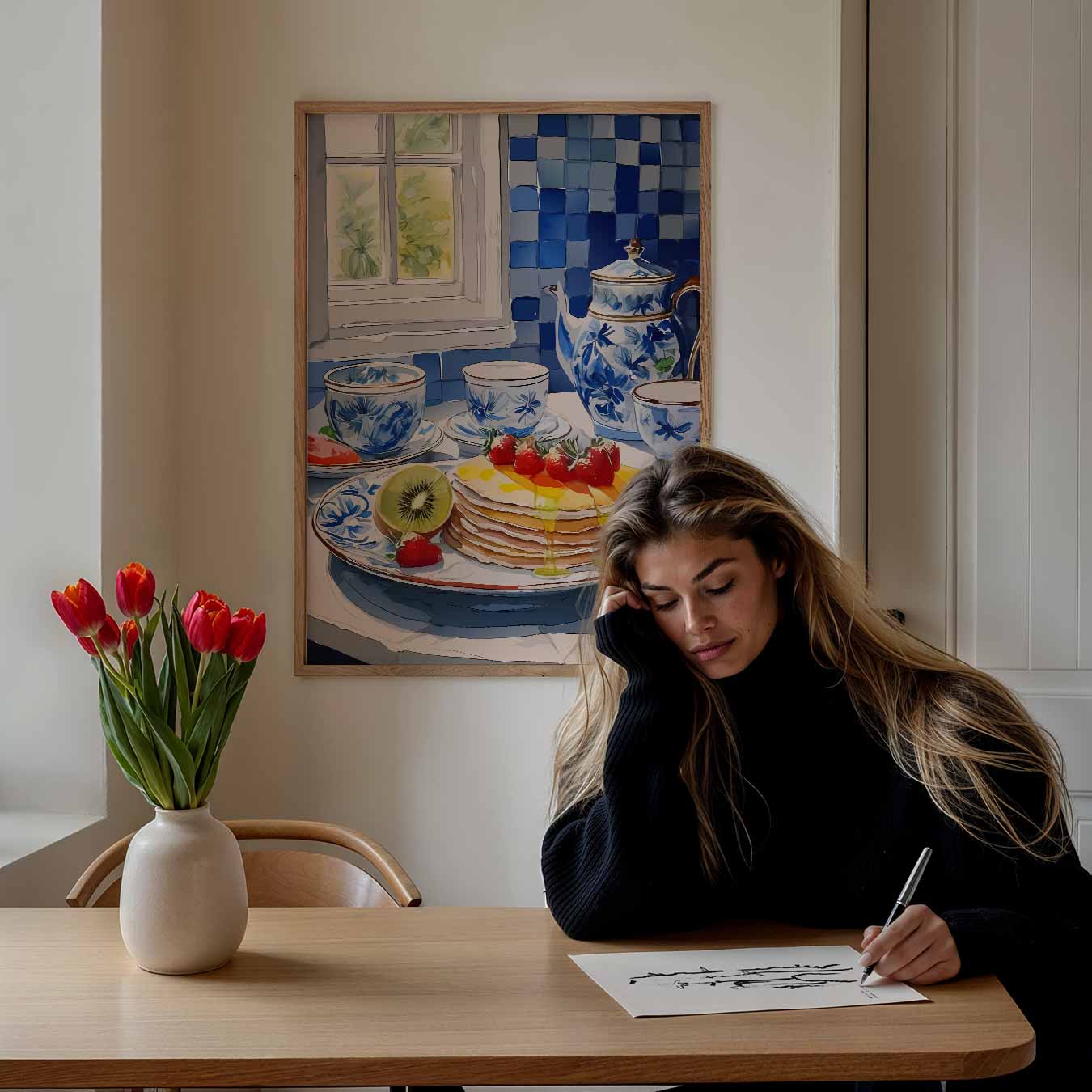 Ontbijt in Blauw Servies Poster-WallArtistic