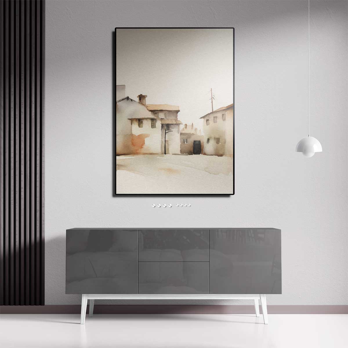Zonnige Dorpsstraat in Aquarel Kunstwerk-canvas-dibond-plexiglas-wanddecoratie-WallArtistic