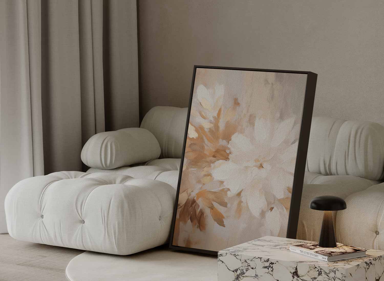 Floraal Gefluister in Neutrale Tinten Kunstwerk-canvas-dibond-plexiglas-wanddecoratie-WallArtistic