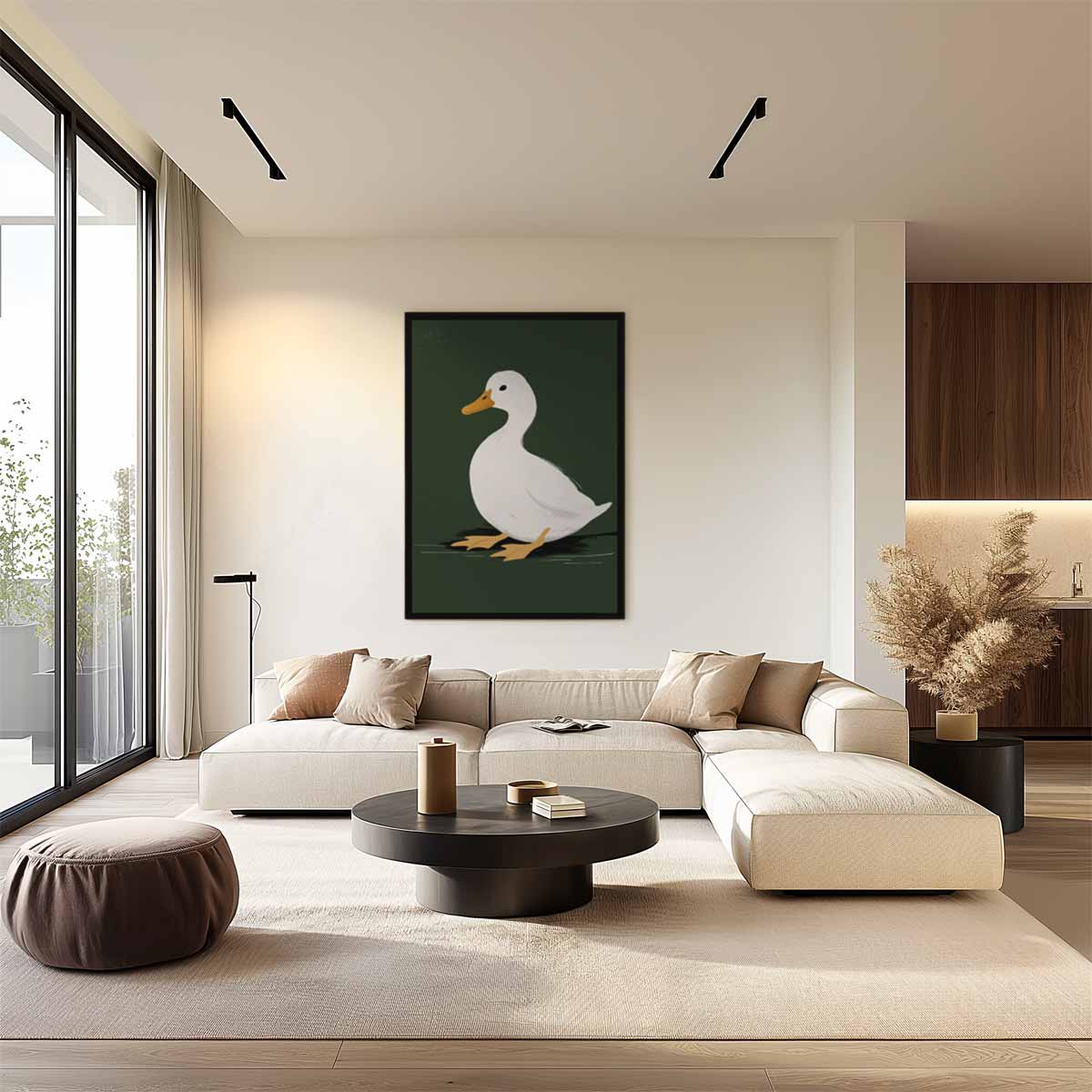 Eend op Donkergroene Achtergrond Kunstwerk-canvas-dibond-plexiglas-wanddecoratie-WallArtistic