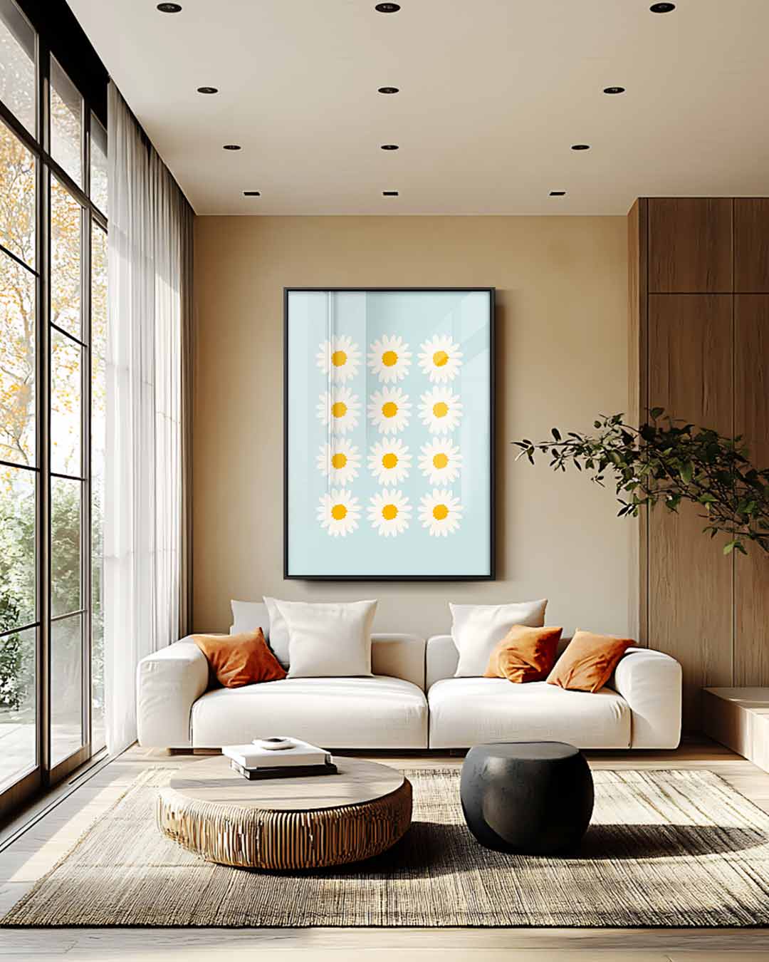 Zomerse Margrieten op Hemelsblauw Kunstwerk-canvas-dibond-plexiglas-wanddecoratie-WallArtistic