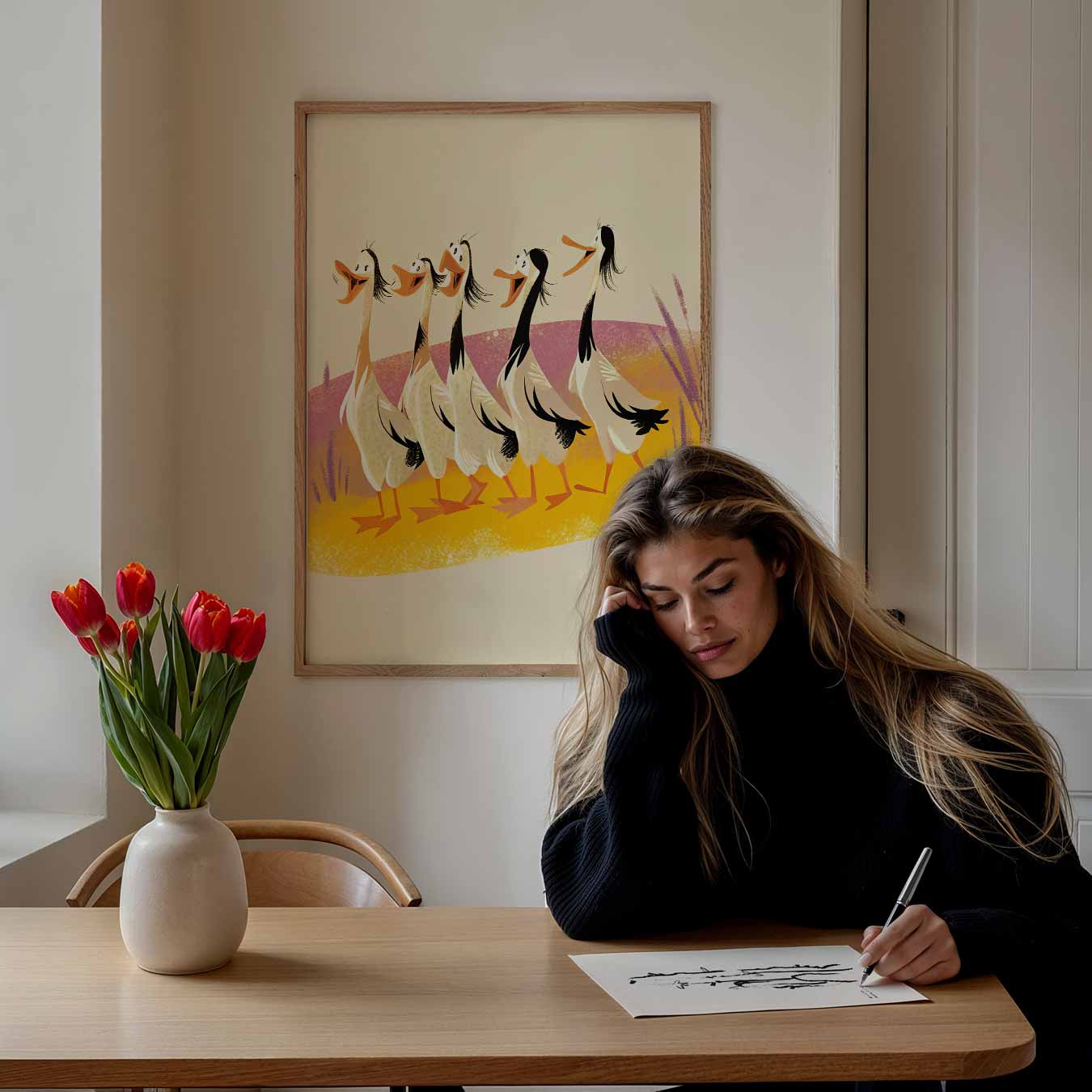 Speelse Eendendans Poster-WallArtistic