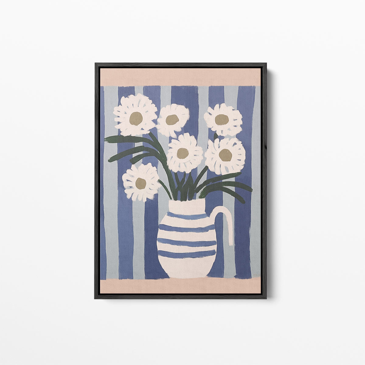 Bloemen in Blauwe Strepen Kunstwerk-canvas-dibond-plexiglas-wanddecoratie-WallArtistic