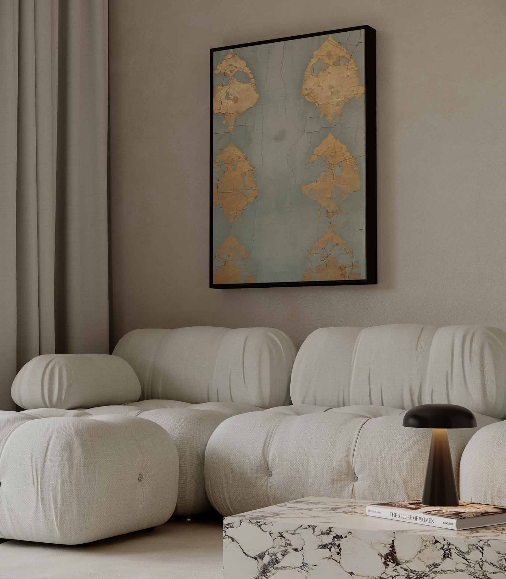 Gouden Glim op Verweer Lijnenspel Kunstwerk-canvas-dibond-plexiglas-wanddecoratie-WallArtistic