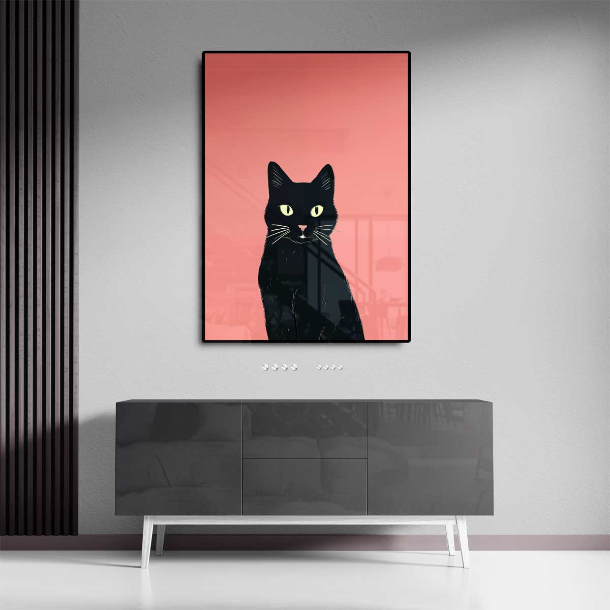 Mystieke Zwarte Kat Illustratie Kunstwerk-canvas-dibond-plexiglas-wanddecoratie-WallArtistic