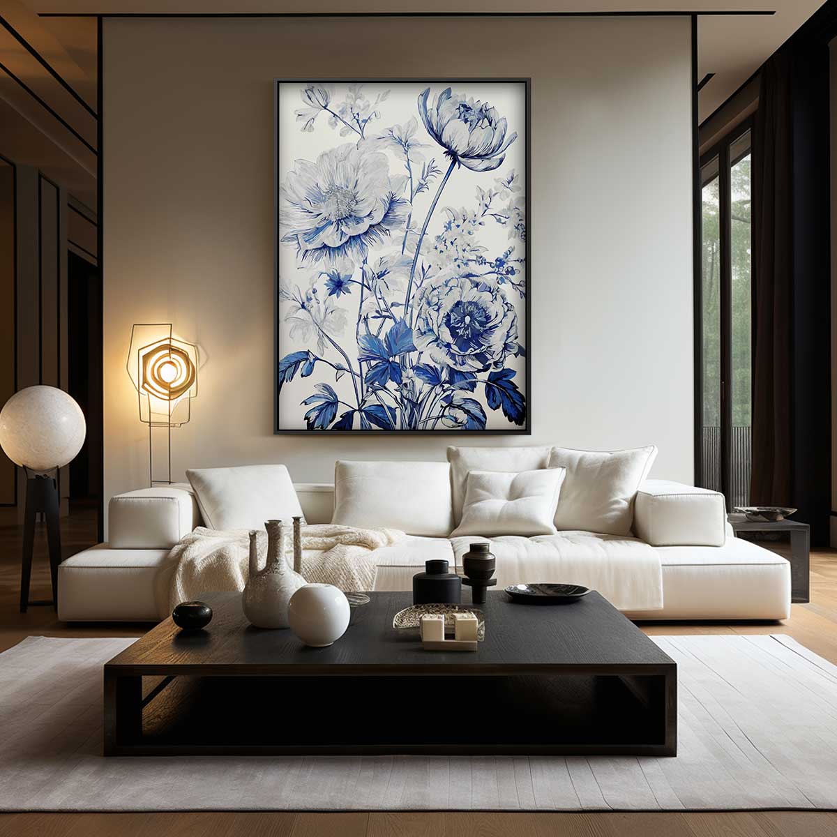 Blauwe Bloemenpracht Kunstwerk-canvas-dibond-plexiglas-wanddecoratie-WallArtistic