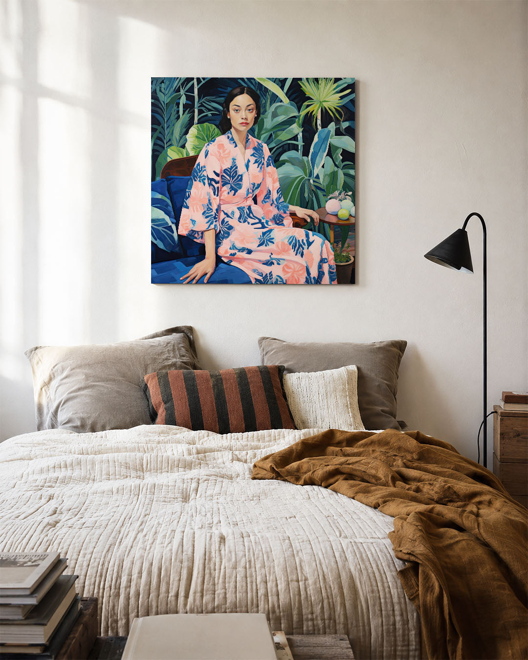 Vrouw in tropische tuin Kunstwerk