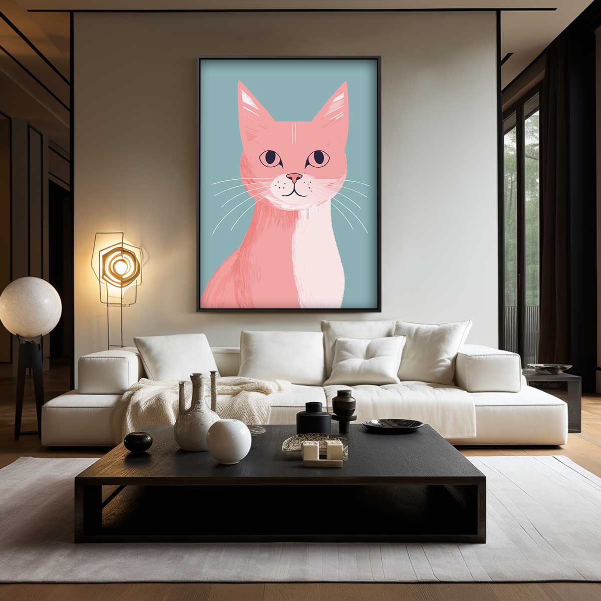 Vrolijke Kat Op Canvas Kunstwerk-canvas-dibond-plexiglas-wanddecoratie-WallArtistic