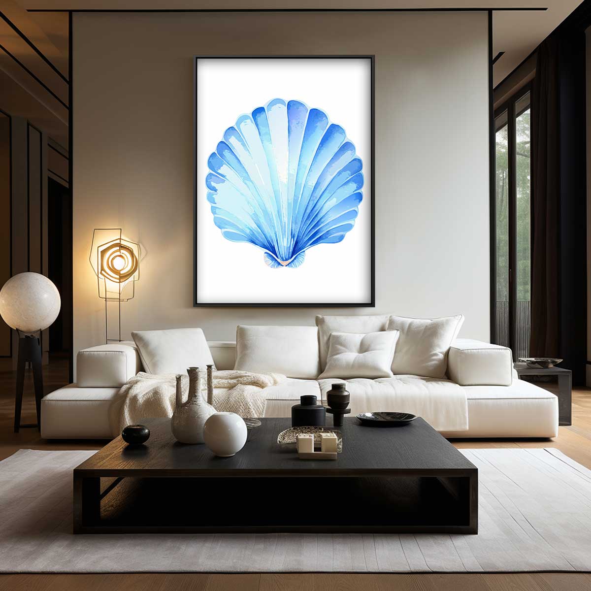 Blauwe Schelpenpracht Kunstwerk-canvas-dibond-plexiglas-wanddecoratie-WallArtistic