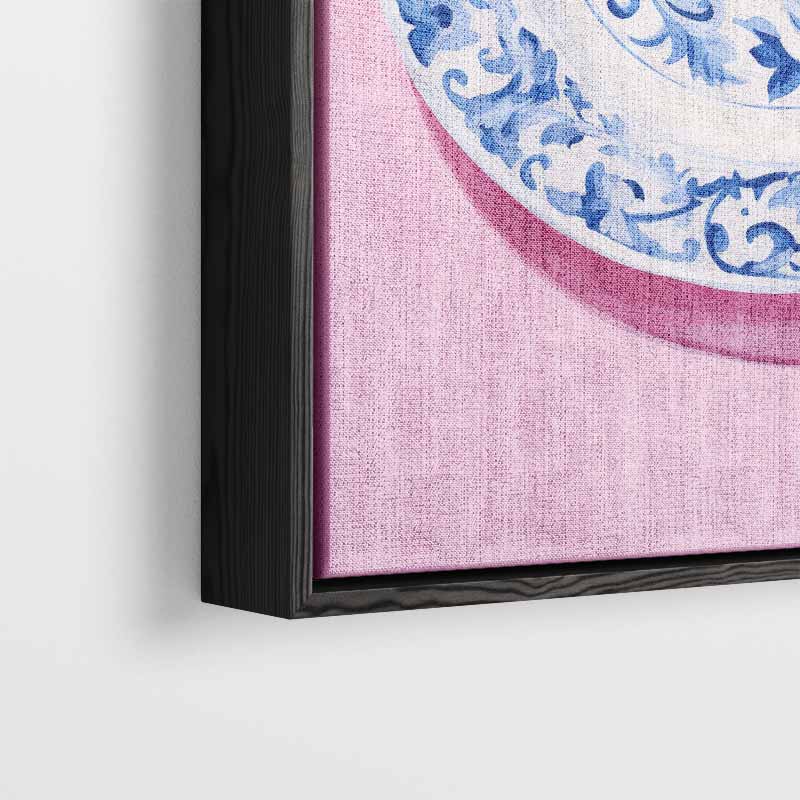 Blauwe Bloemenpracht op Roze Kunstwerk-canvas-dibond-plexiglas-wanddecoratie-WallArtistic
