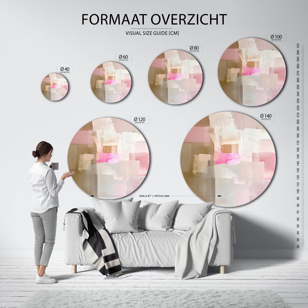 Abstracte roze en beige Muurcirkel
