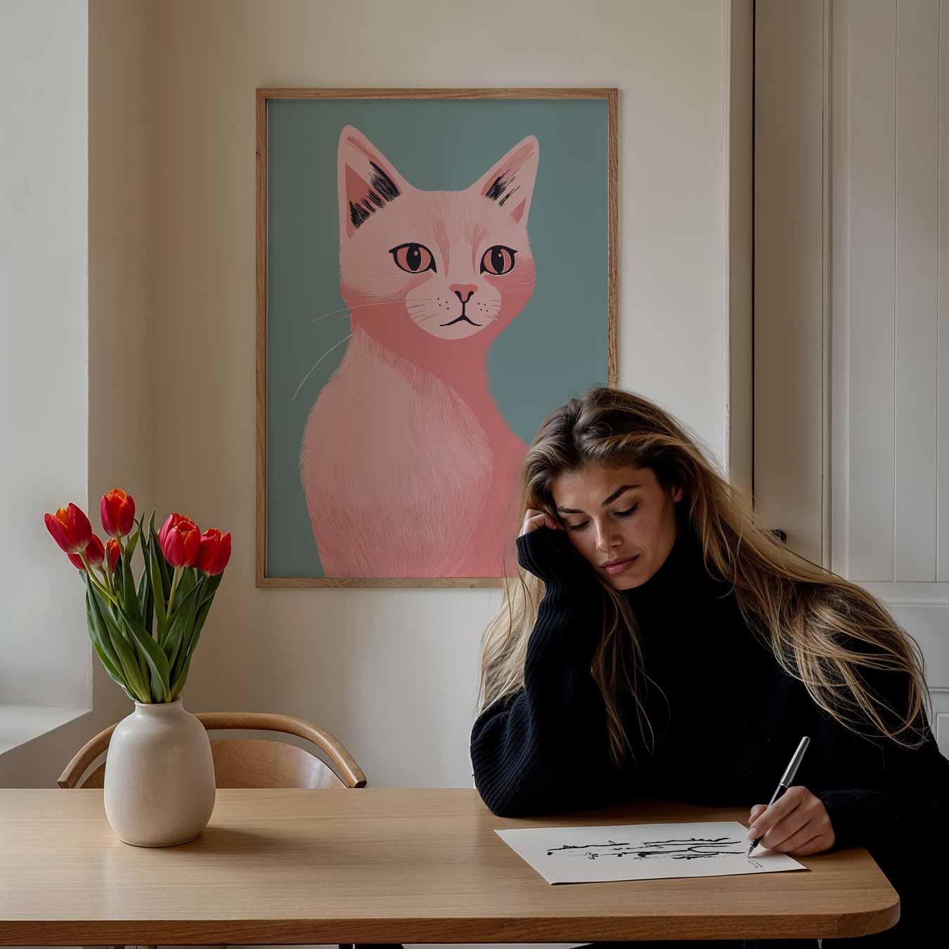 Stijlvolle Roze Kattenposter