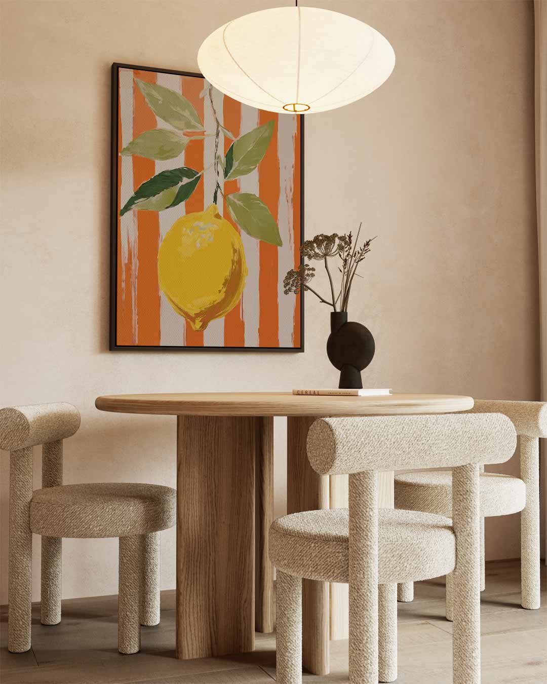 Frisse Citroen op Oranje Kunstwerk-canvas-dibond-plexiglas-wanddecoratie-WallArtistic