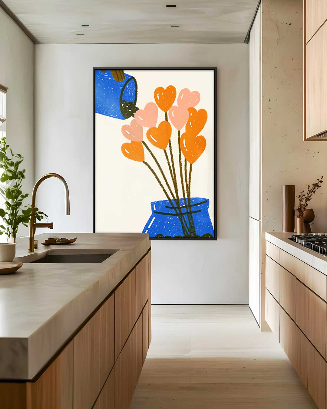 Bloemenhartjes in Blauwe Vaas Kunstwerk-canvas-dibond-plexiglas-wanddecoratie-WallArtistic