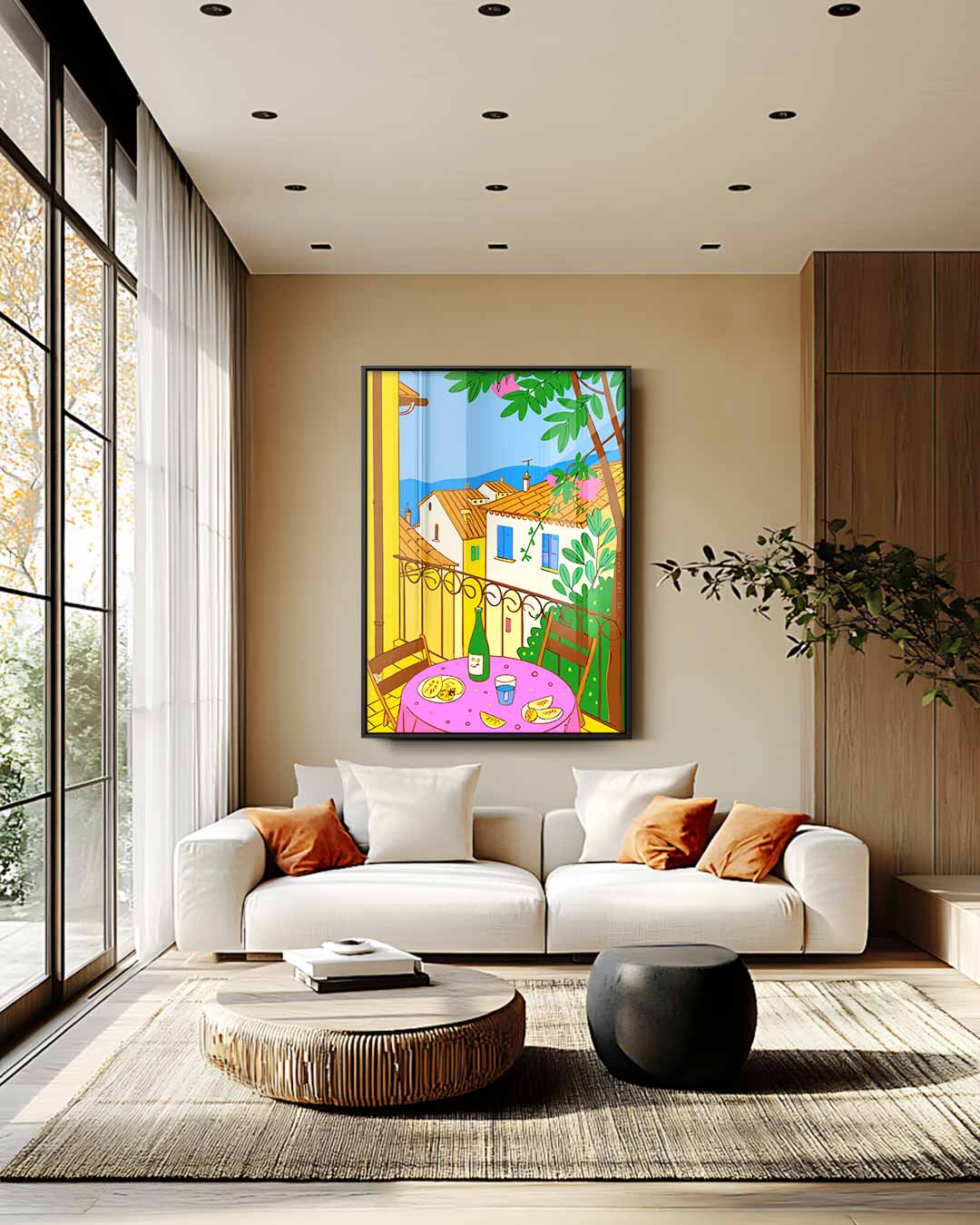 Zonnig Terras Uitzicht Kunstwerk-canvas-dibond-plexiglas-wanddecoratie-WallArtistic