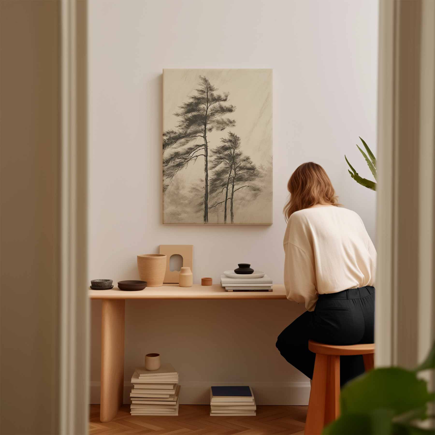 Sereen Boslandschap in Potlood Kunstwerk-canvas-dibond-plexiglas-wanddecoratie-WallArtistic