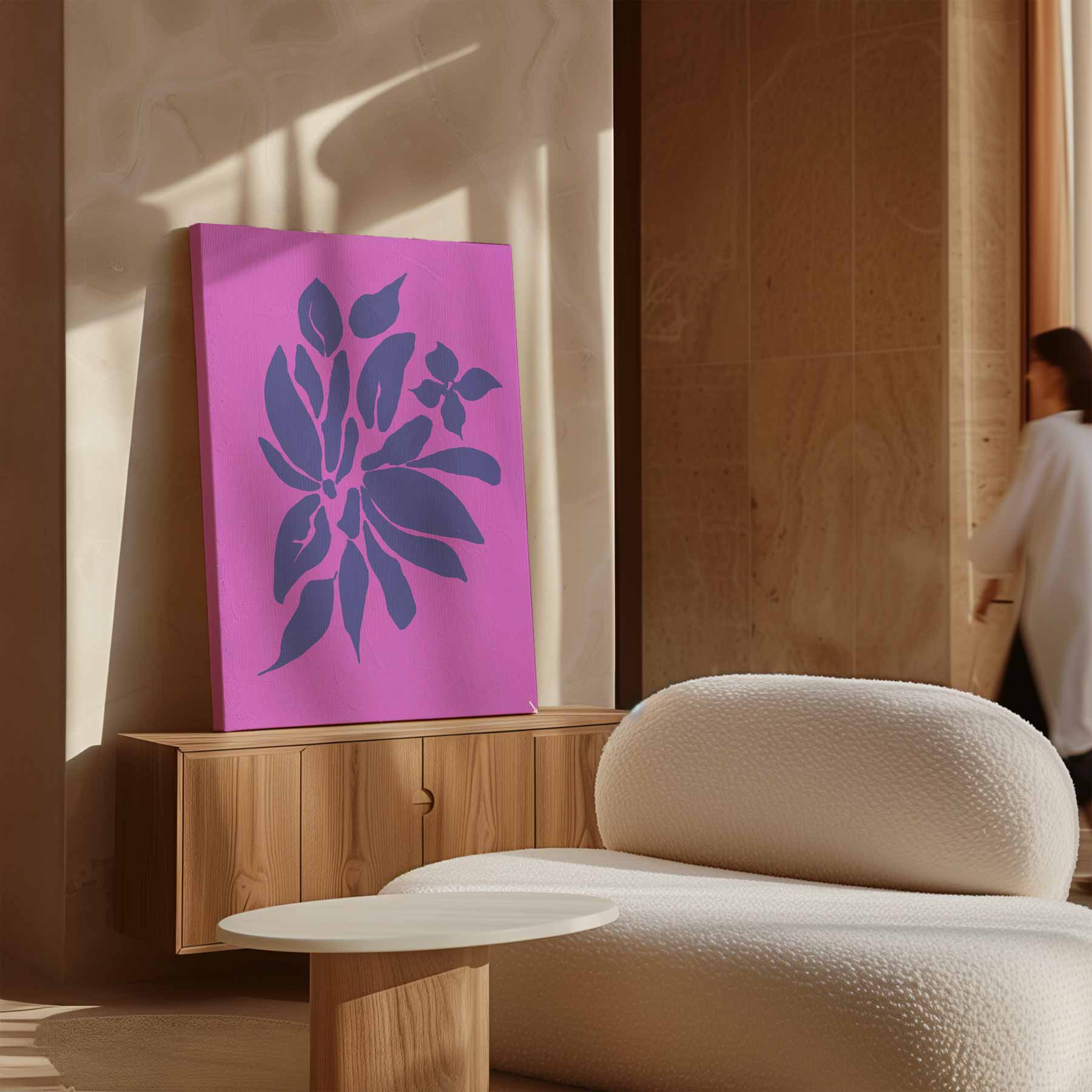 Vrolijke Bloemenprint op Roze Kunstwerk-canvas-dibond-plexiglas-wanddecoratie-WallArtistic