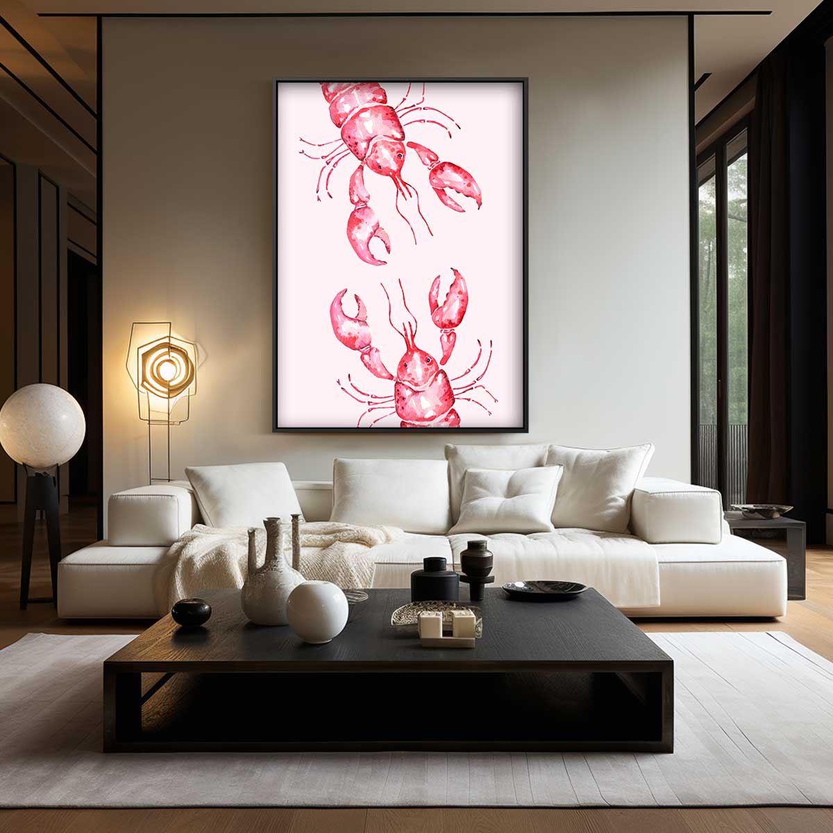 Vrolijke Kreeften in Aquarel Kunstwerk-canvas-dibond-plexiglas-wanddecoratie-WallArtistic