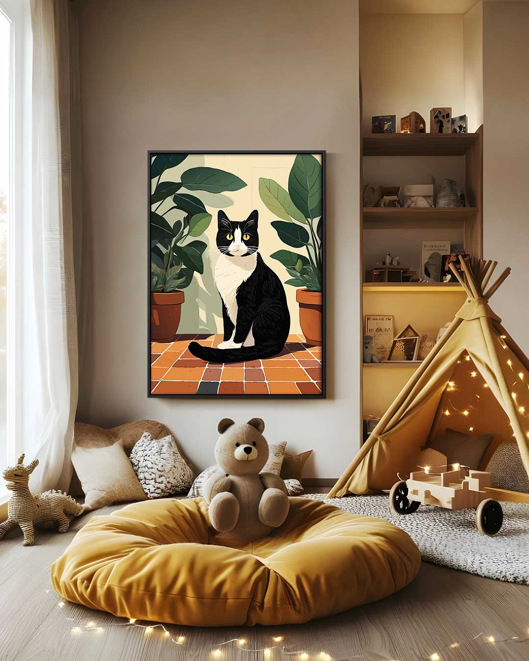 Charmante Kat tussen Groen Kunstwerk-canvas-dibond-plexiglas-wanddecoratie-WallArtistic