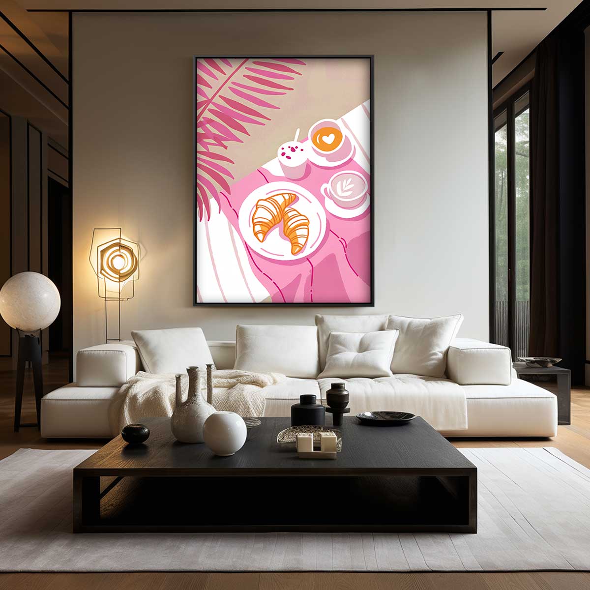 Zonnig Ontbijt op een Roze Picknickkleed Kunstwerk-canvas-dibond-plexiglas-wanddecoratie-WallArtistic