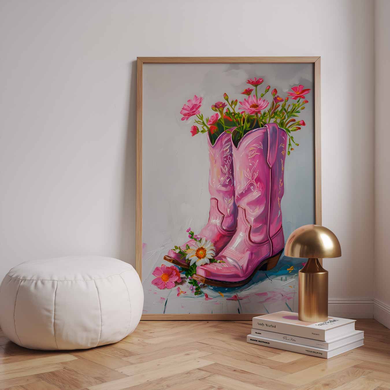 Roze Cowboylaars Bloemenpracht Poster