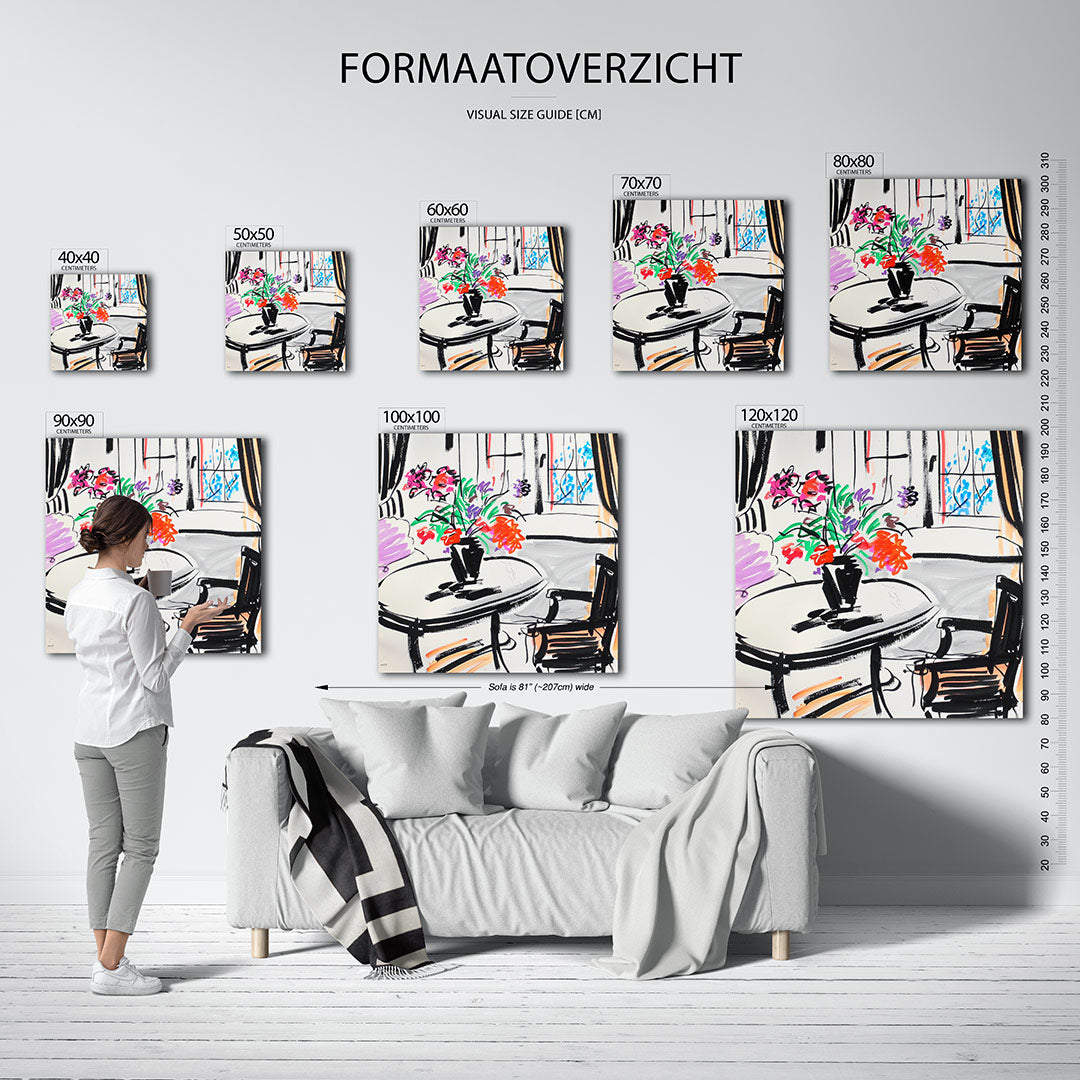 Kleurrijke interieurtekening Kunstwerk