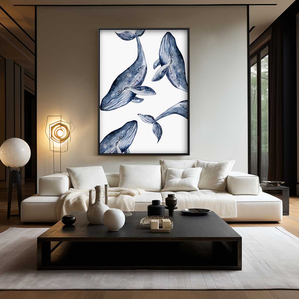 Dromerige Walvissen in Waterverf Kunstwerk-canvas-dibond-plexiglas-wanddecoratie-WallArtistic