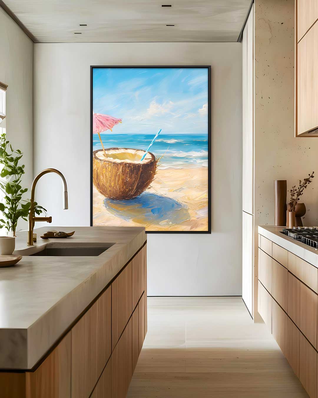Kokosnoot op het Strand Kunstwerk-canvas-dibond-plexiglas-wanddecoratie-WallArtistic