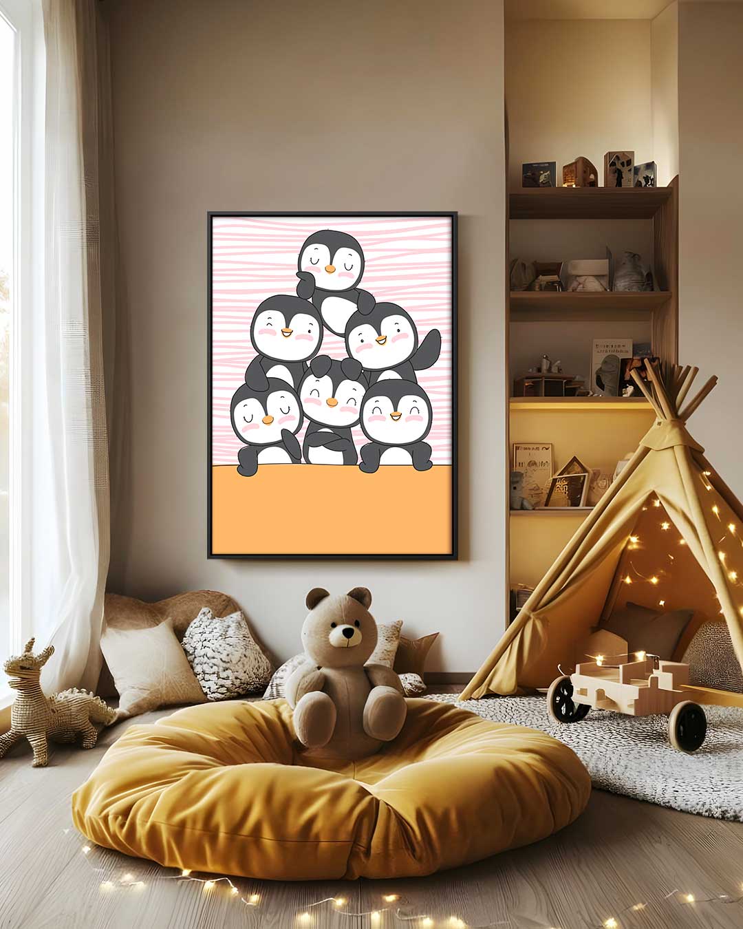 Vrolijke Pinguïn Vriendjes Kunstwerk-canvas-dibond-plexiglas-wanddecoratie-WallArtistic