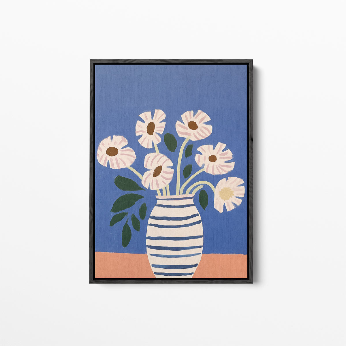 Stralende Bloemen in Gestreepte Vaas Kunstwerk-canvas-dibond-plexiglas-wanddecoratie-WallArtistic