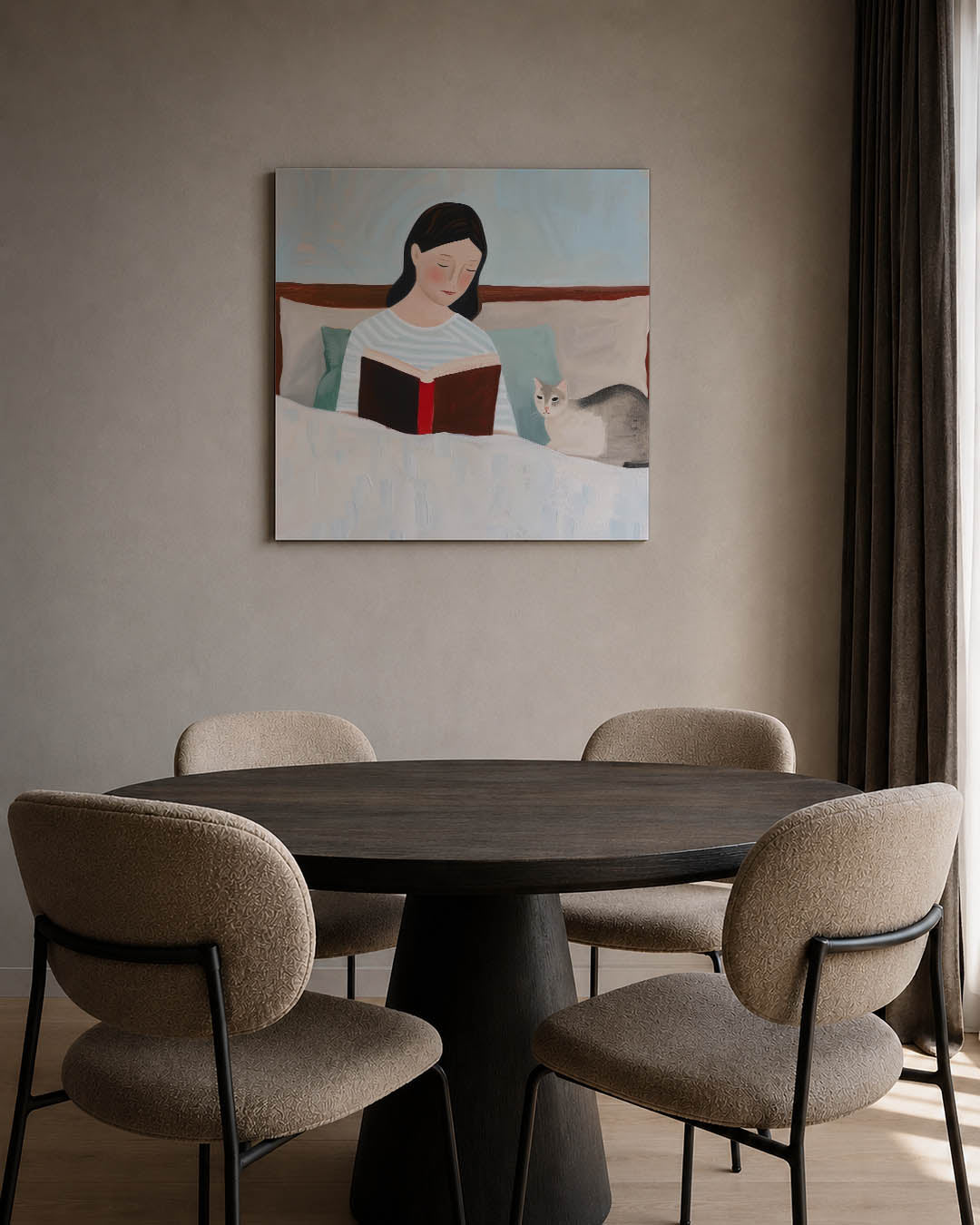 Rustige leesscène Kunstwerk