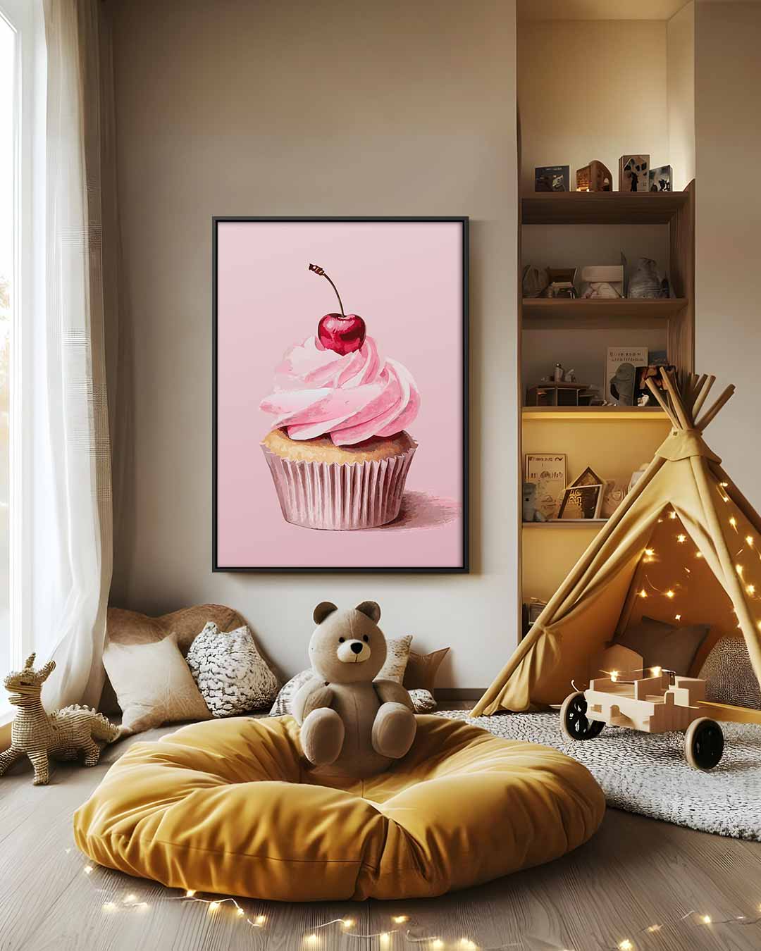 Cupcake Delight met Kers Kunstwerk-canvas-dibond-plexiglas-wanddecoratie-WallArtistic