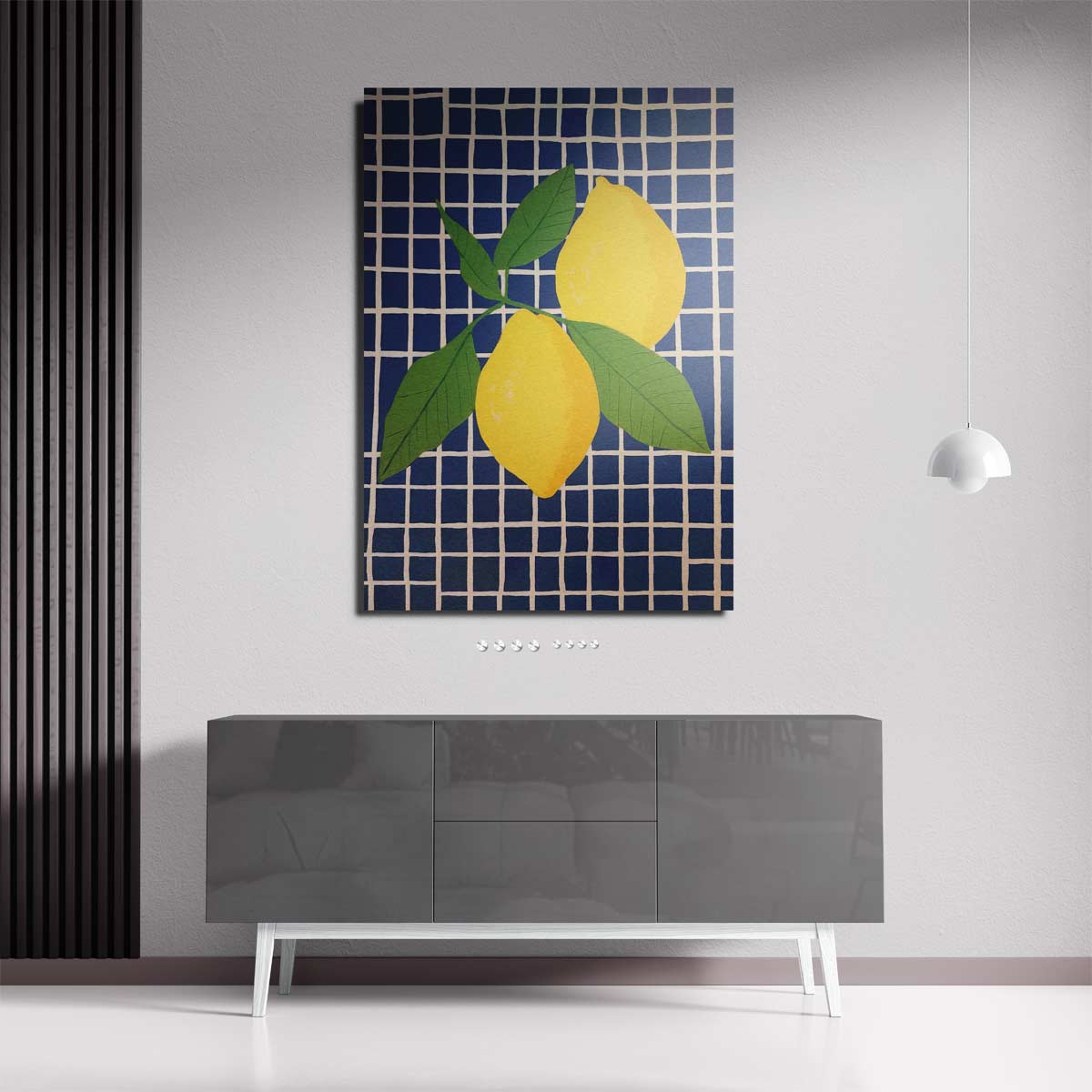 Zonnige Citroenen op Blauwe Tegel Kunstwerk-canvas-dibond-plexiglas-wanddecoratie-WallArtistic