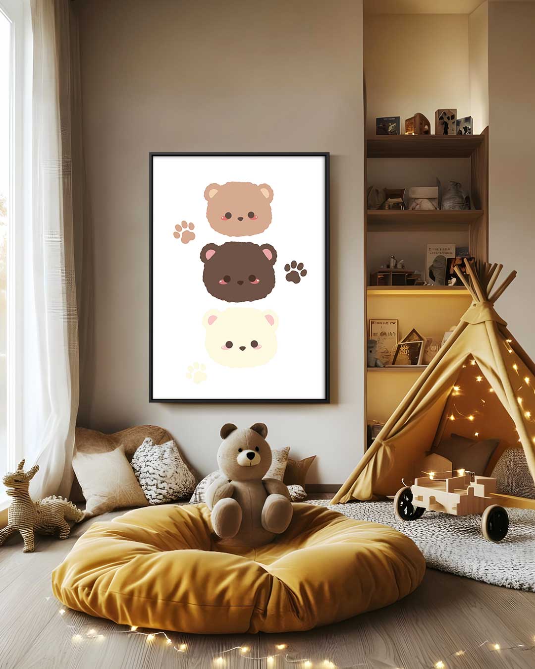 Schattige Berenkoppen Illustratie Kunstwerk-canvas-dibond-plexiglas-wanddecoratie-WallArtistic