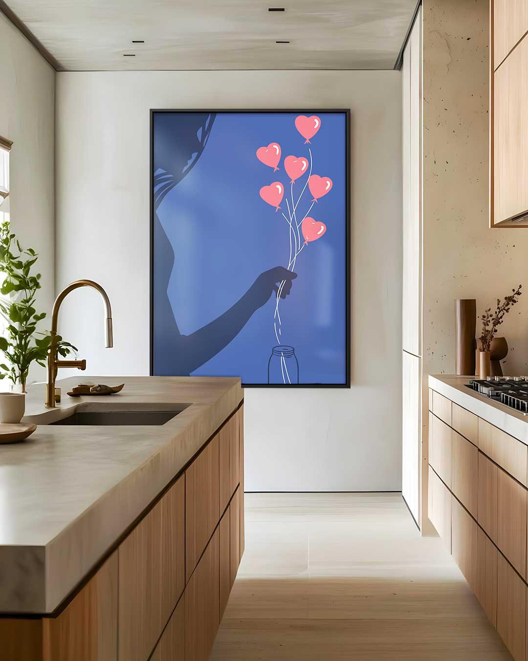 Liefdesballonnen Silhouet Kunstwerk-canvas-dibond-plexiglas-wanddecoratie-WallArtistic