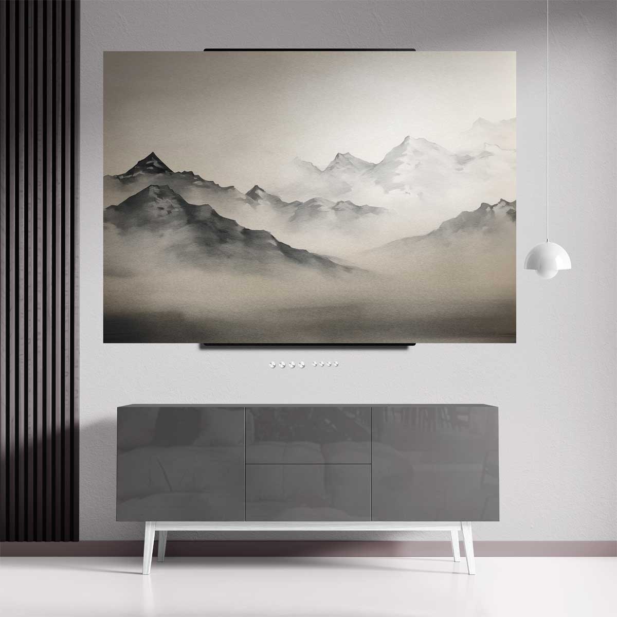 Sereen Berglandschap in Mist Kunstwerk-canvas-dibond-plexiglas-wanddecoratie-WallArtistic