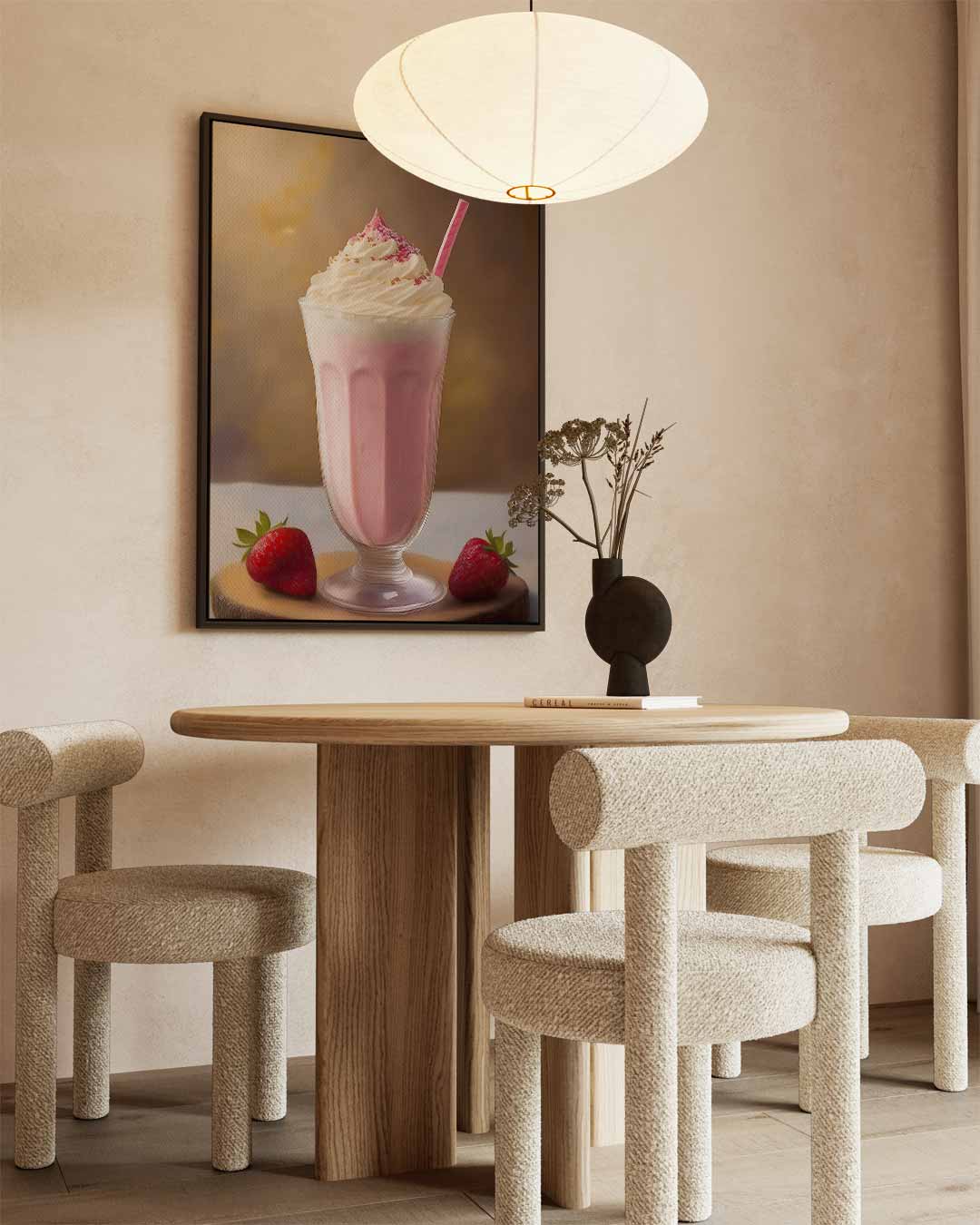 Romige Aardbeien Milkshake Schildering Kunstwerk-canvas-dibond-plexiglas-wanddecoratie-WallArtistic