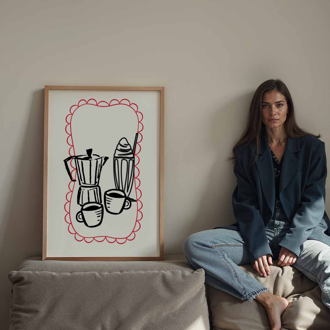 Stijlvolle Koffie Illustratie Poster-WallArtistic