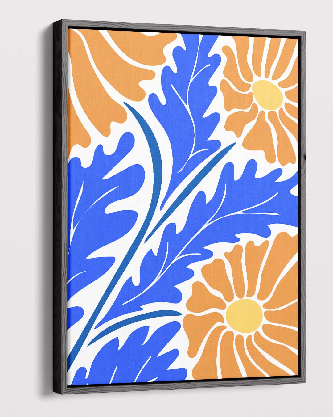 Bloeiend Blauw Oranjetapijt Kunstwerk-canvas-dibond-plexiglas-wanddecoratie-WallArtistic