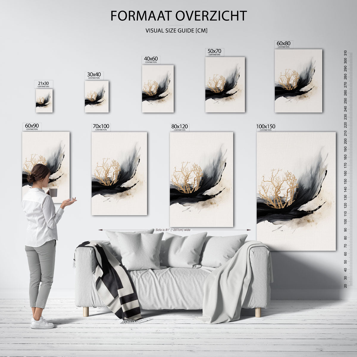Gouden takken en zwarte golf Poster